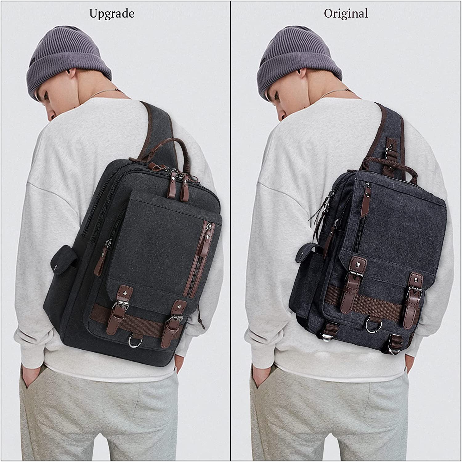 Mygreen Canvas Cross Body Messenger Bag Shoulder Sling Backpack Travel Rucksack - Image 3